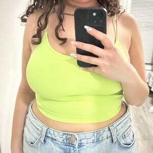 neon green ribbed cropped tank top